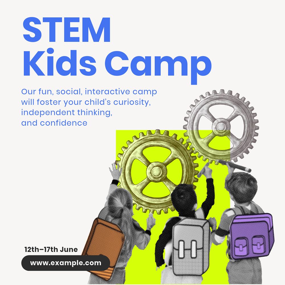 STEM kids camp Instagram post template, editable design