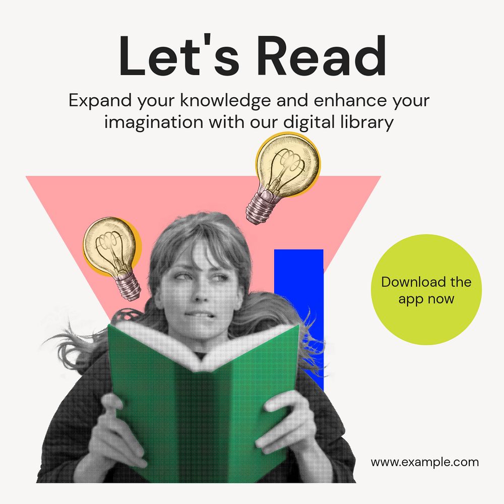 Reading & library Instagram post template, editable text