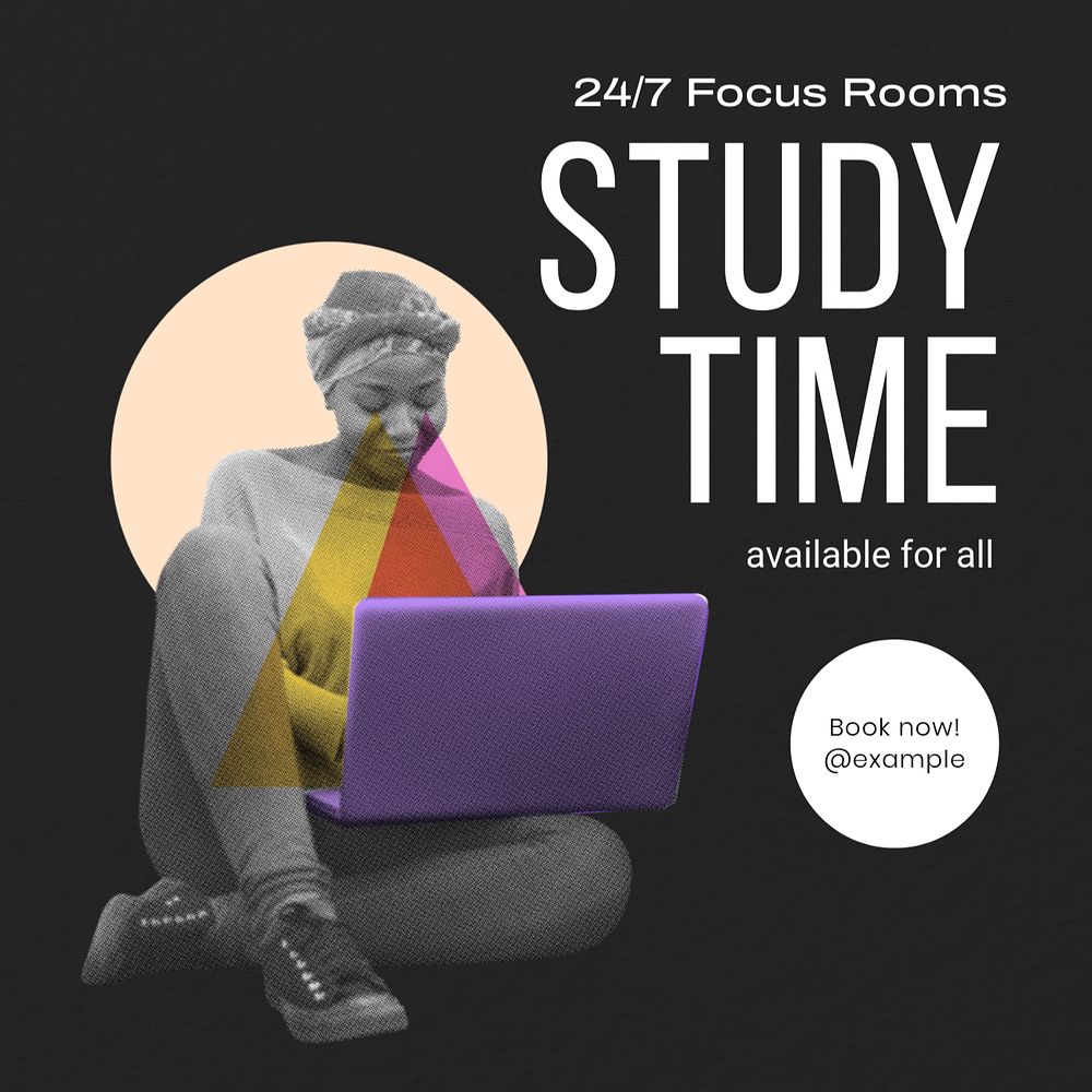 Study room Instagram post template, editable text