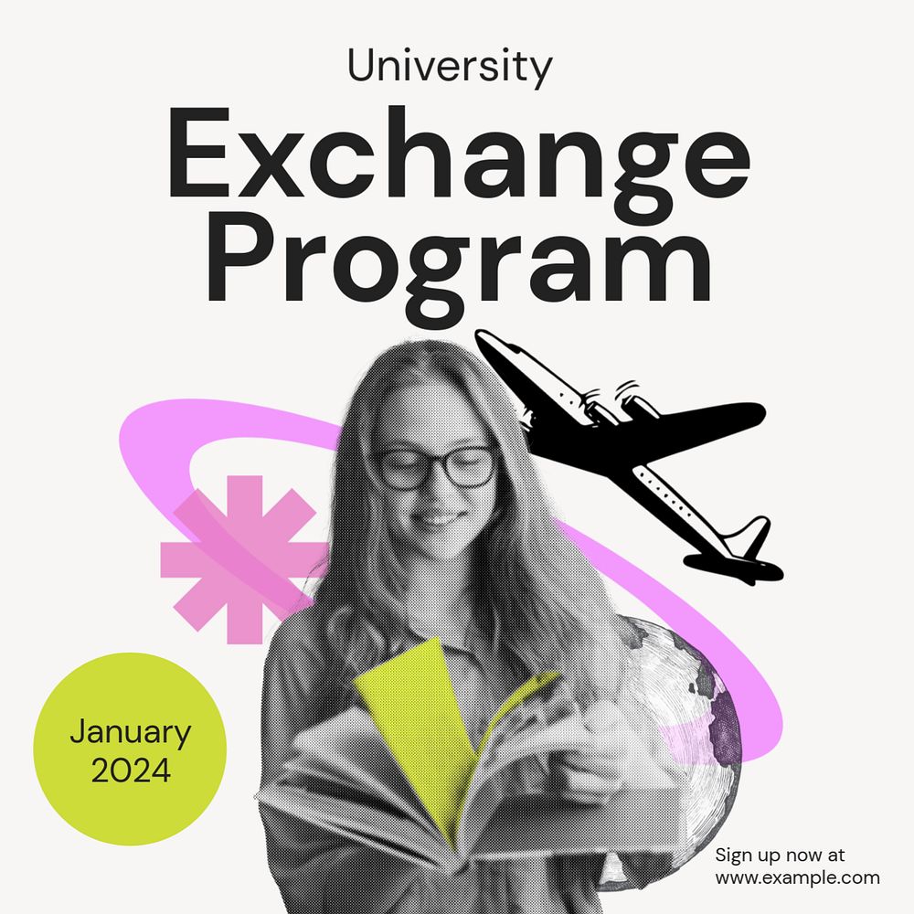 Exchange program Instagram post template, editable text