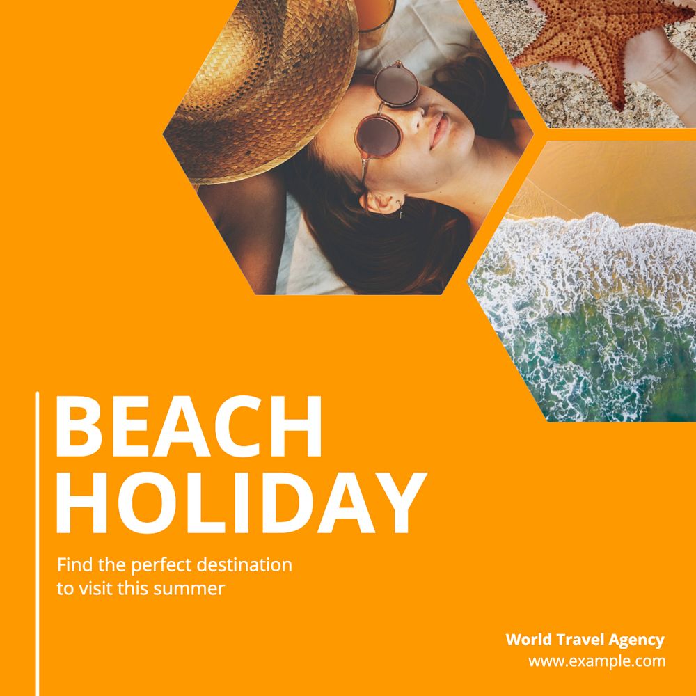 Beach holiday Instagram post template, editable text