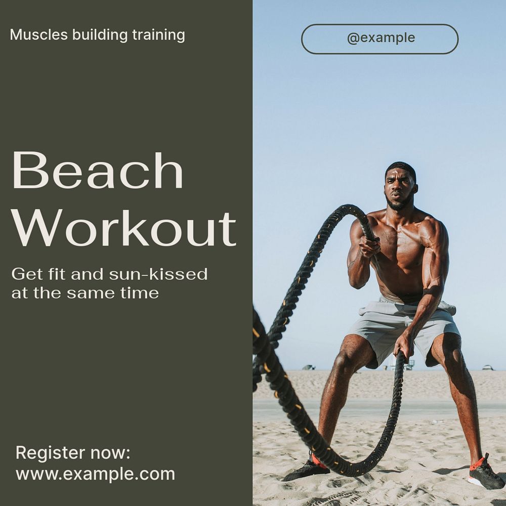 Beach workout Instagram post template, editable text