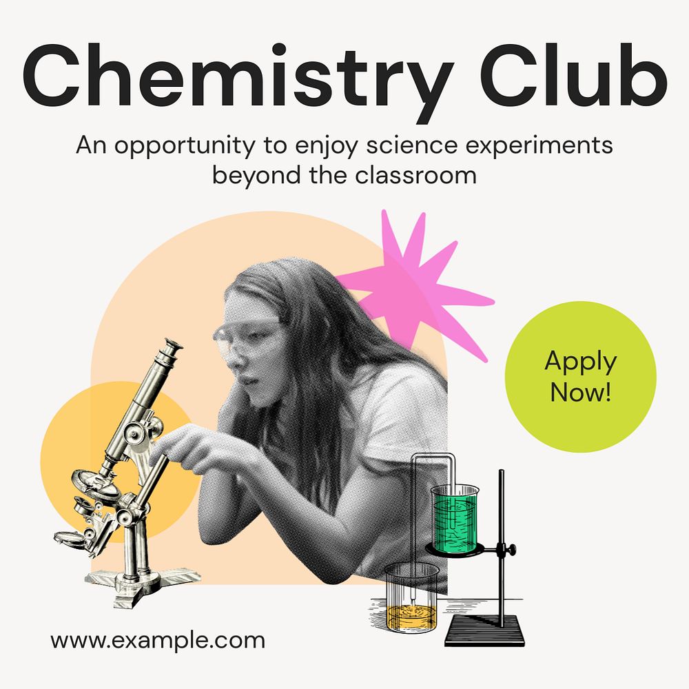 Chemistry club Instagram post template, editable text