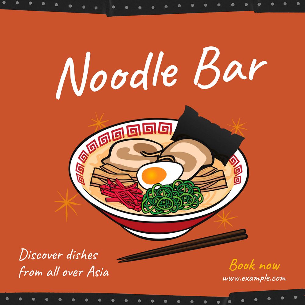 Asian noodle bar Instagram post template, editable text