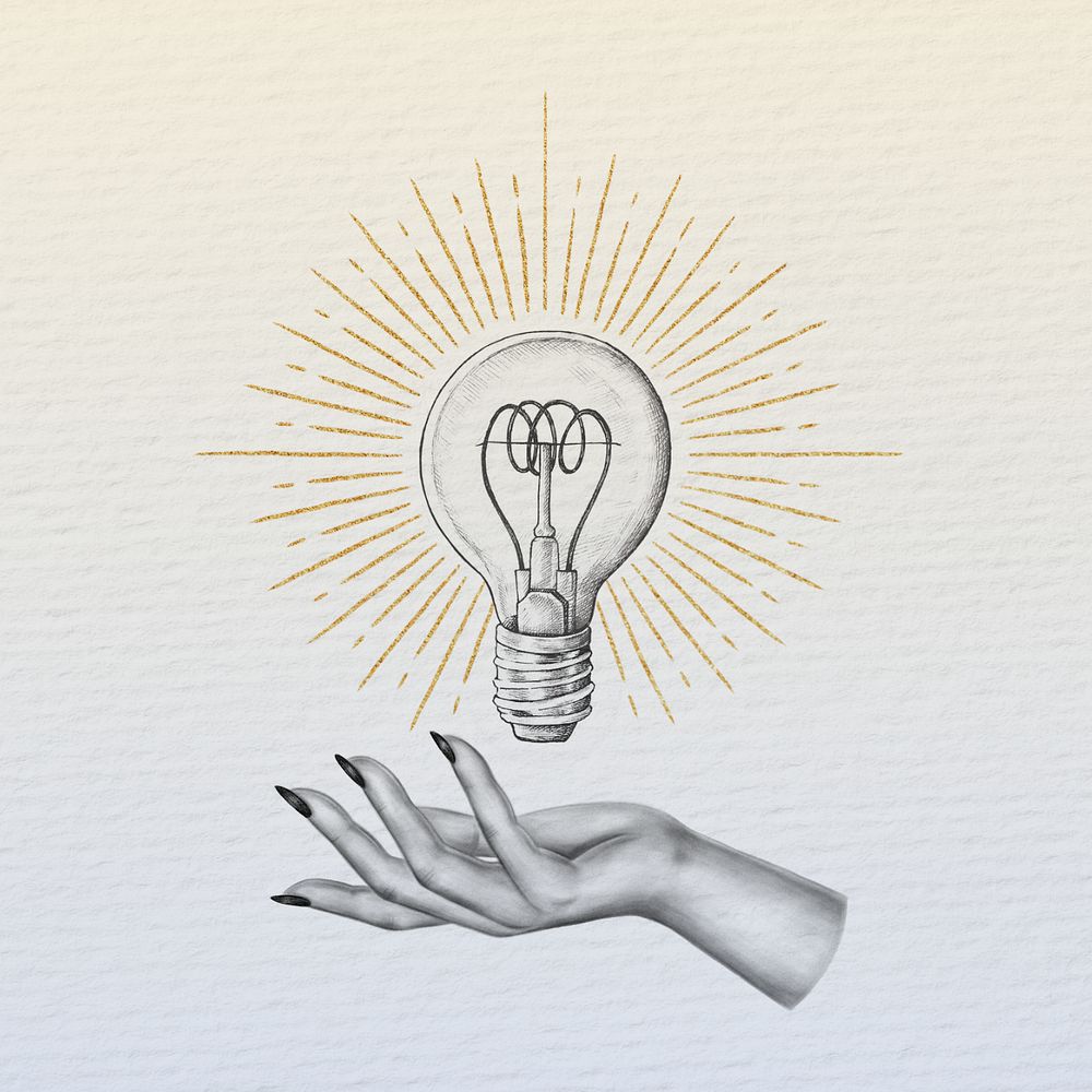 Lightbulb vintage illustration, spiritual elements remix, editable design