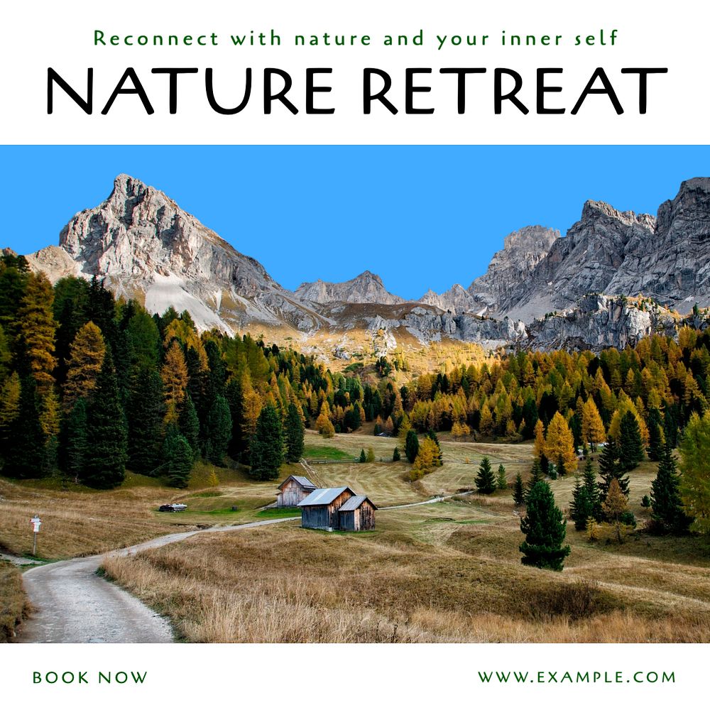 Nature retreat Instagram post template, editable text