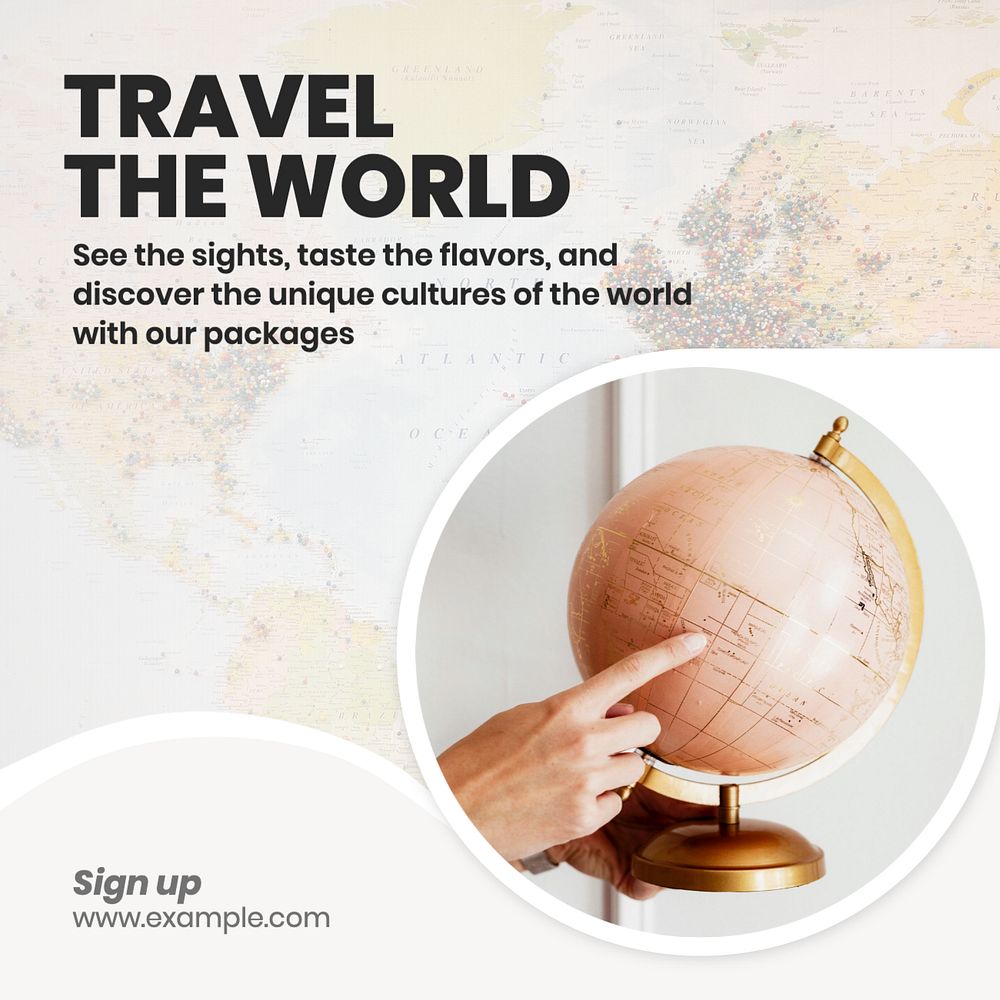 World travel Instagram post template, editable text