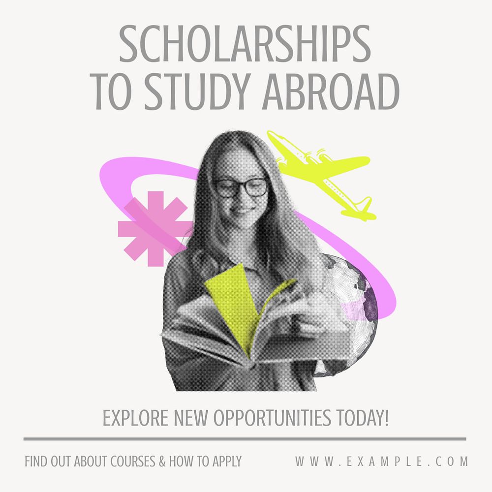 Study abroad scholarships Instagram post template, editable text