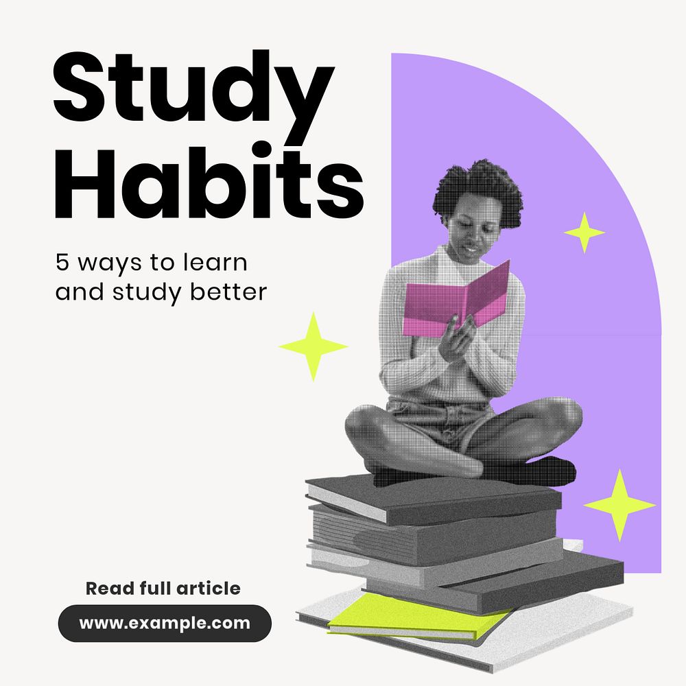 Study habits Instagram post template, editable design