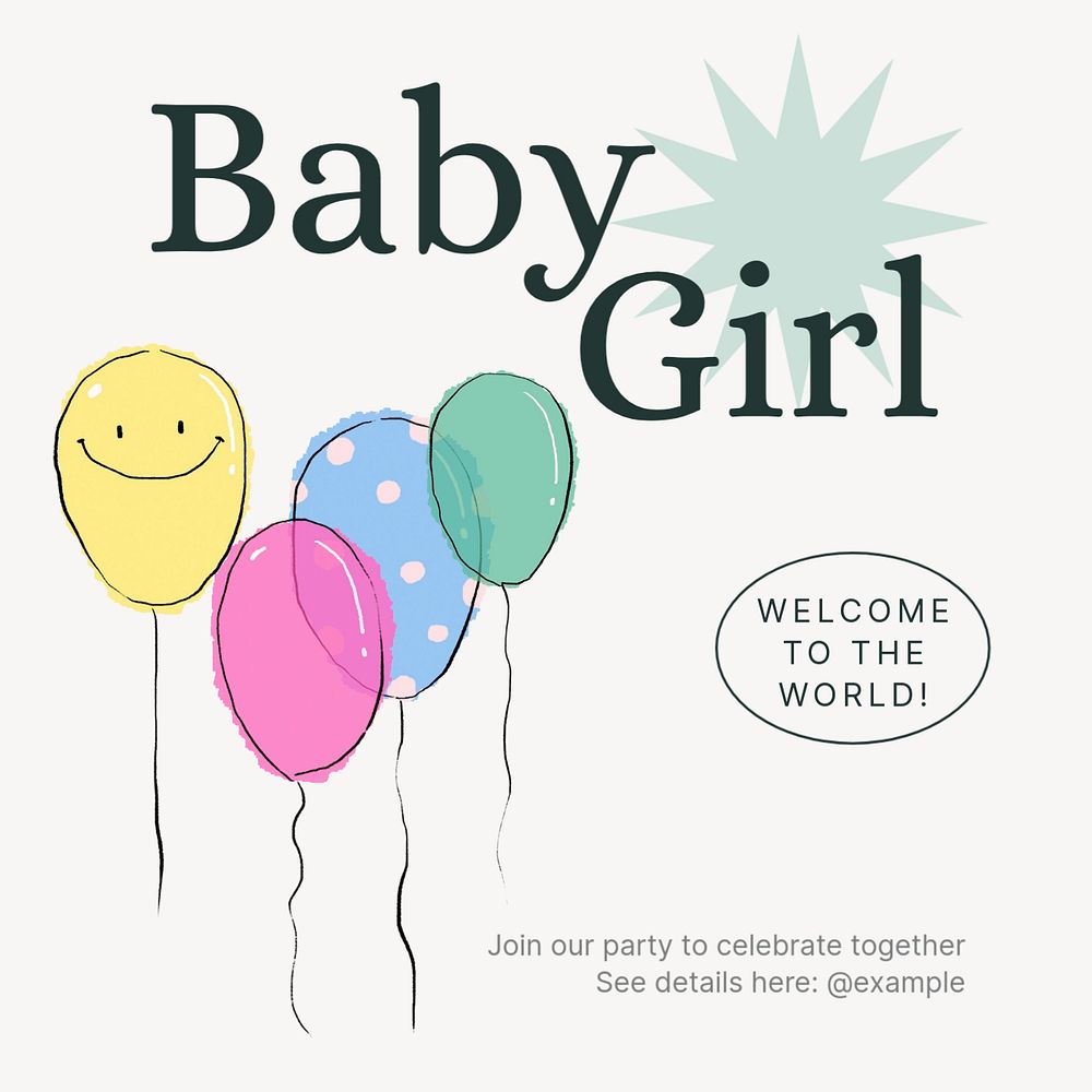 Baby girl party Instagram post template, editable text