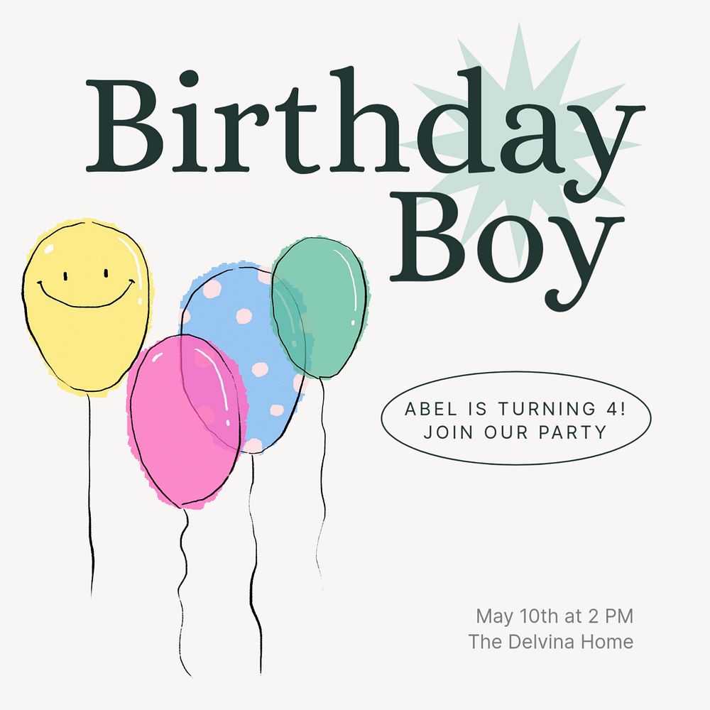 Birthday boy Instagram post template, editable text