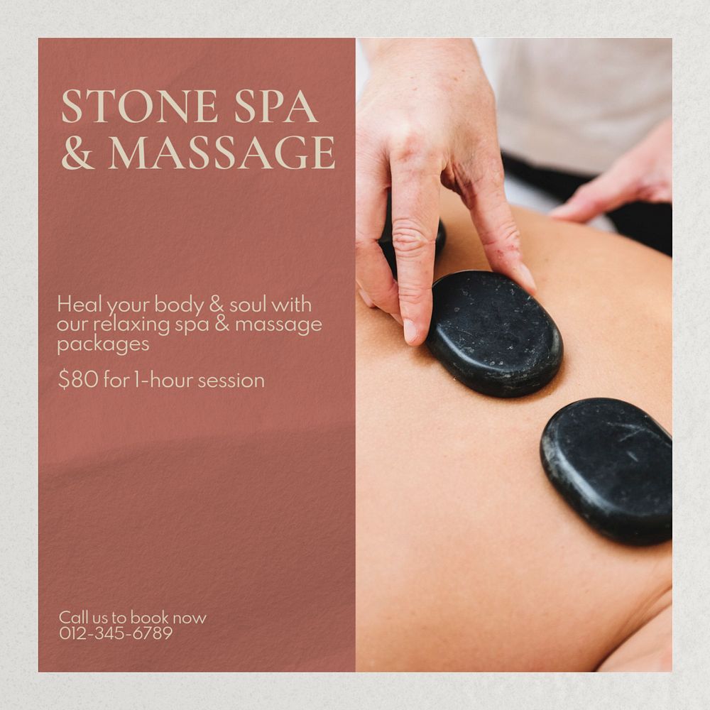 Stone spa & massage Instagram post template, editable text