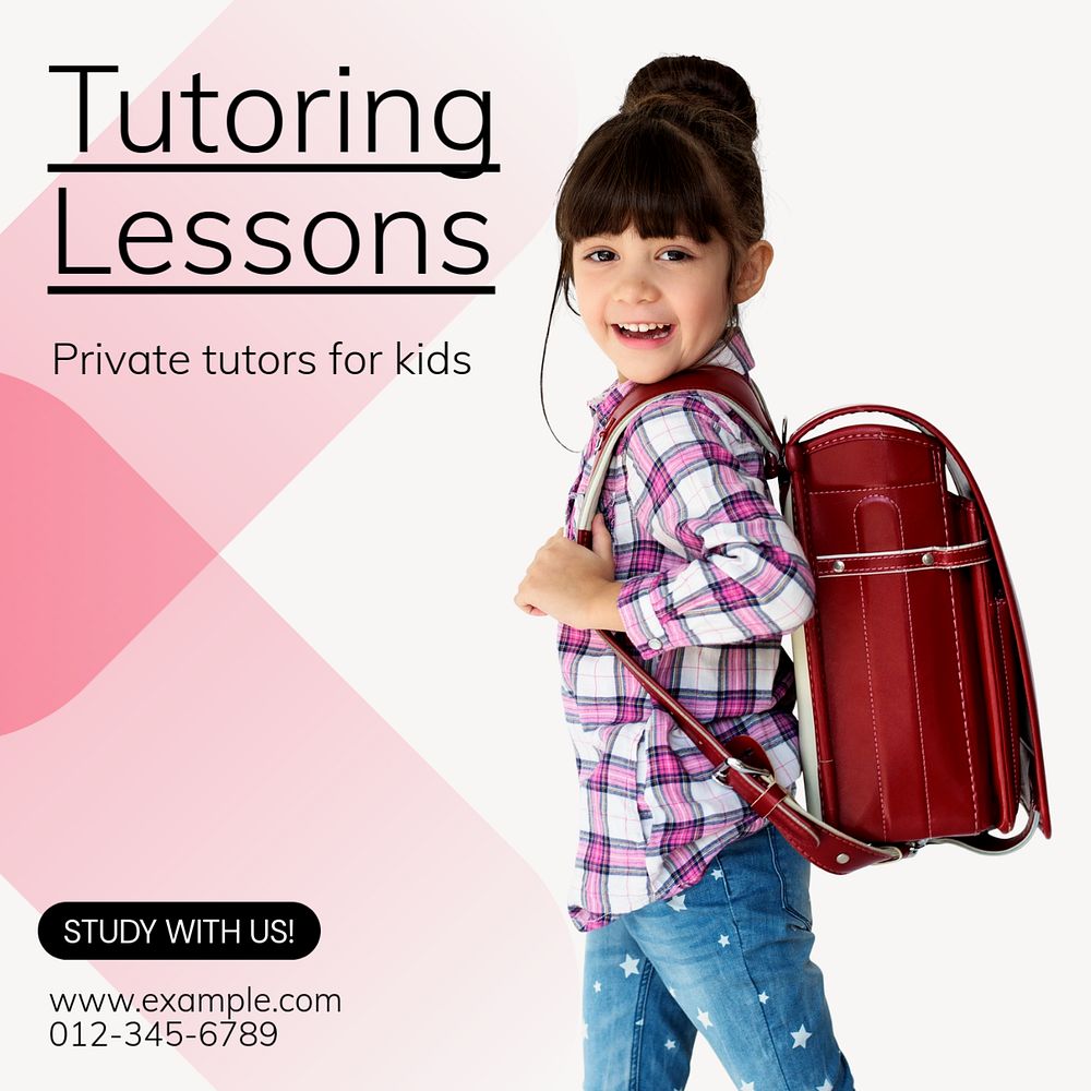 Tutoring lessons Instagram post template, editable text