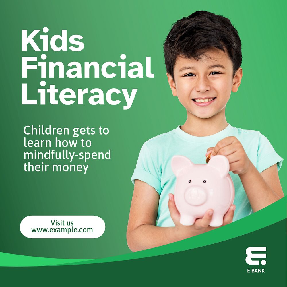 Kids financial literacy Instagram post template, editable text