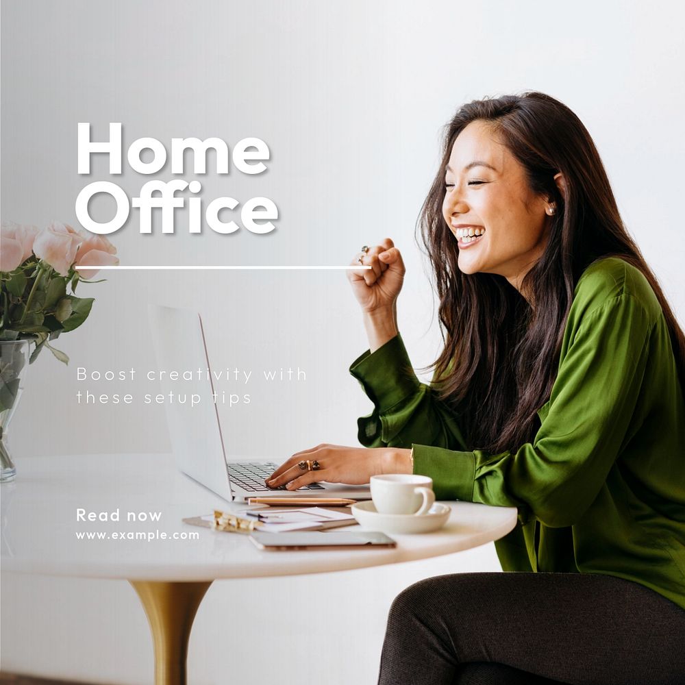 Home office Instagram post template, editable text