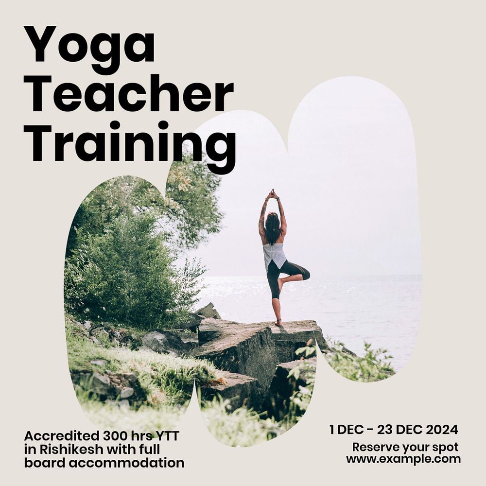 Yoga teacher training ads Instagram post template, editable text