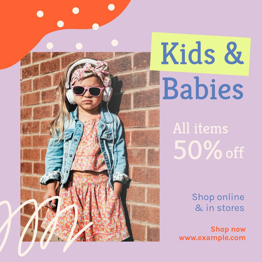 Sale, kid & baby Instagram post template, editable text