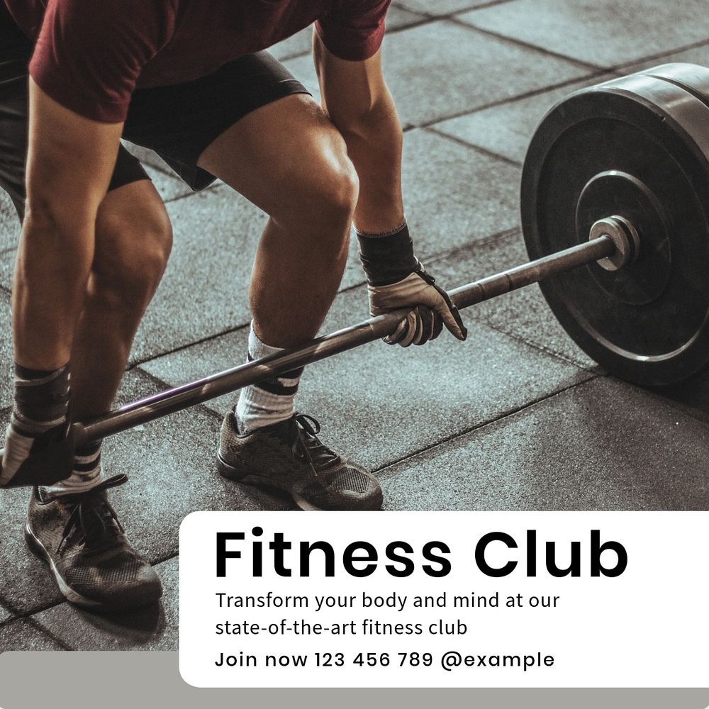 Fitness Gym Club Instagram post template, editable text