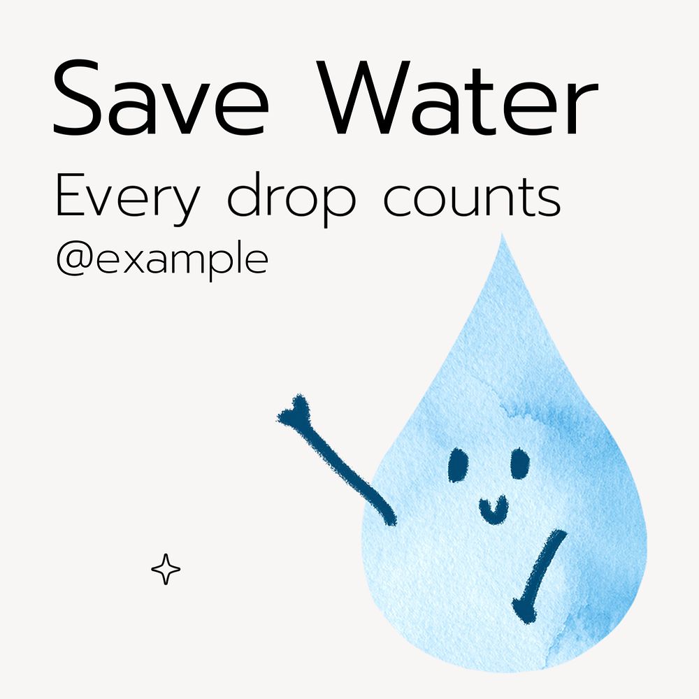 Save water Instagram post template, editable text