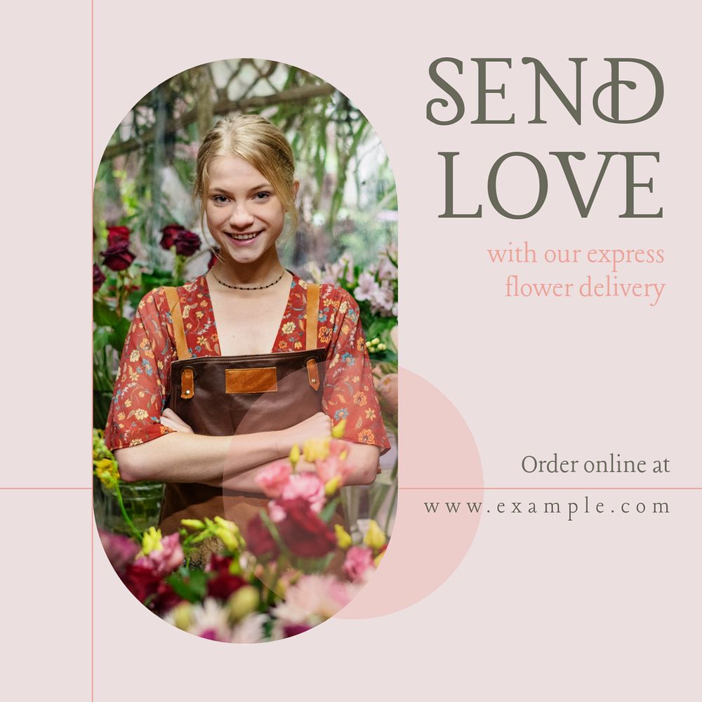 Flower delivery Instagram post template, editable text