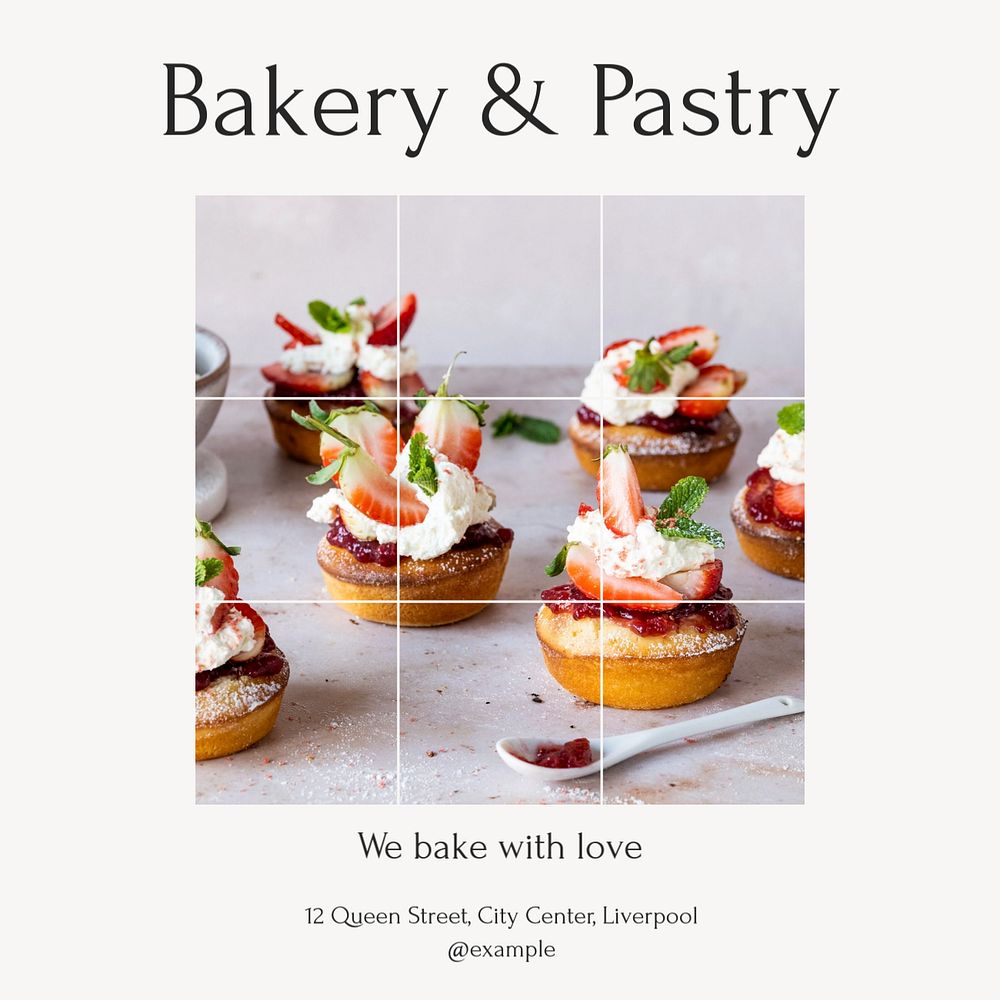 bakery & pastry Instagram post template, editable text