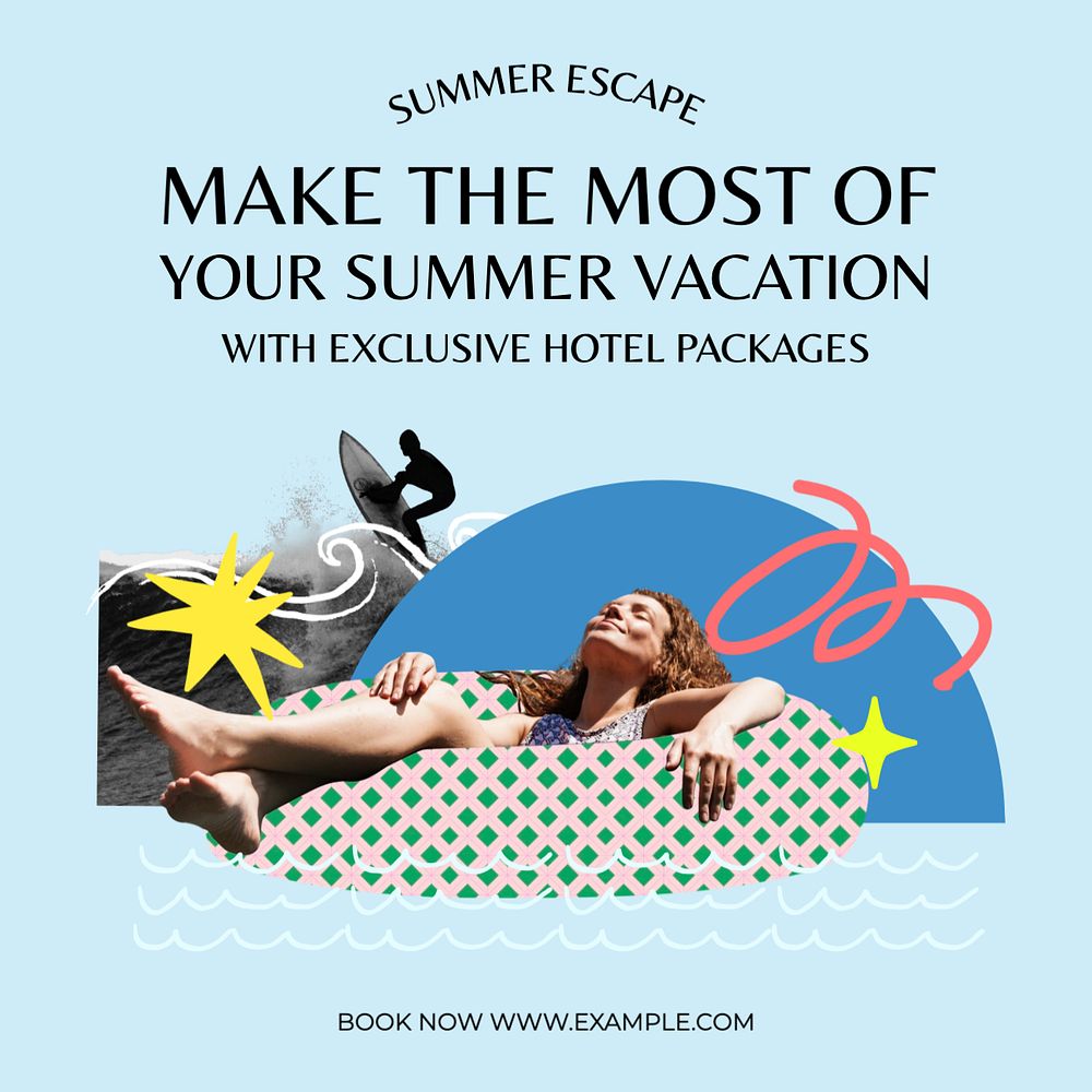 Summer escape Instagram post template, editable text