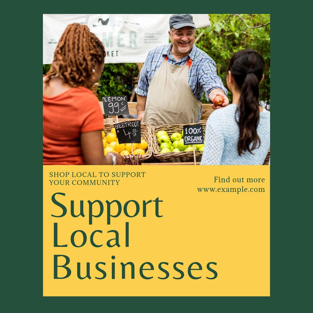 Support local businesses Instagram post template, editable text