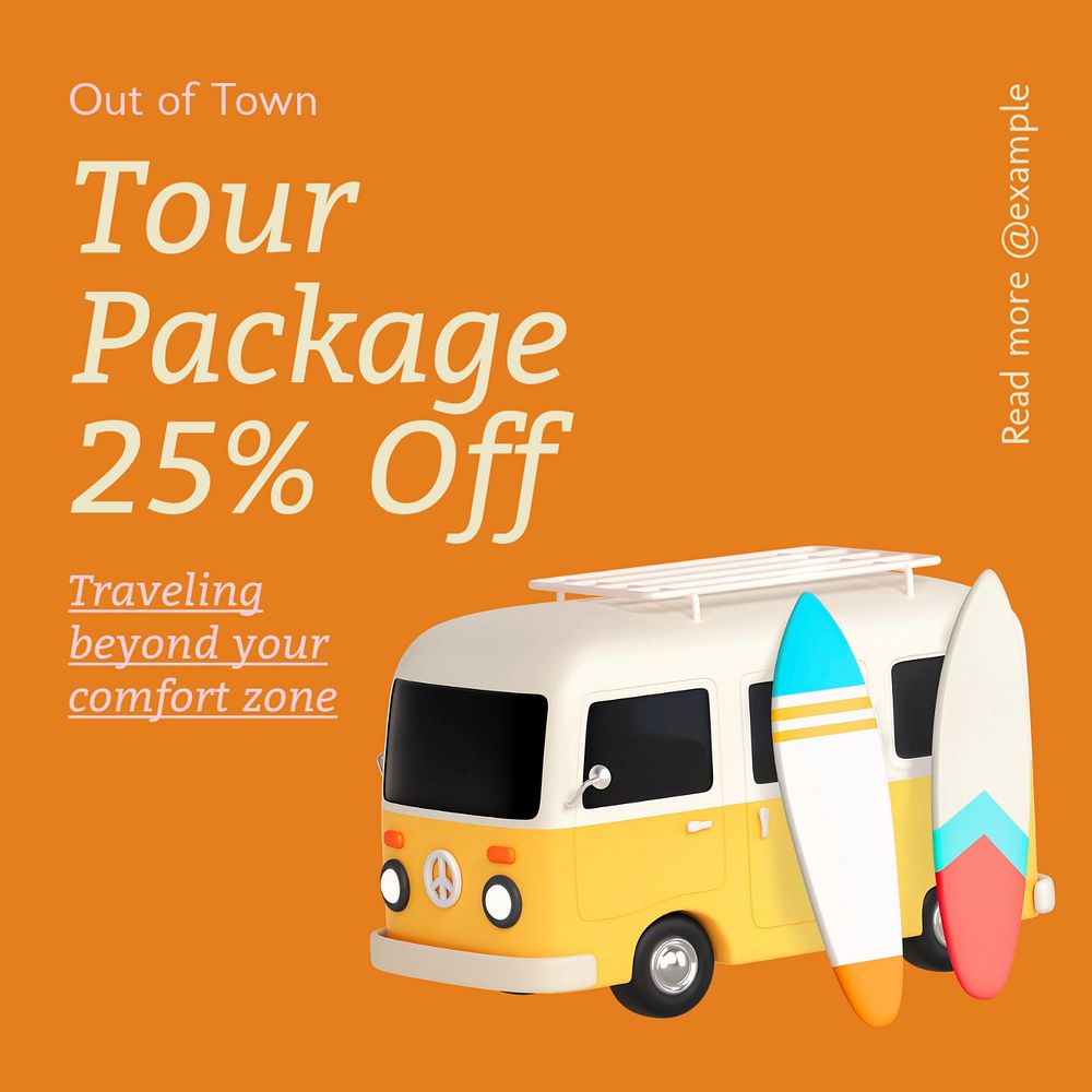 Tour package Instagram post template, editable text