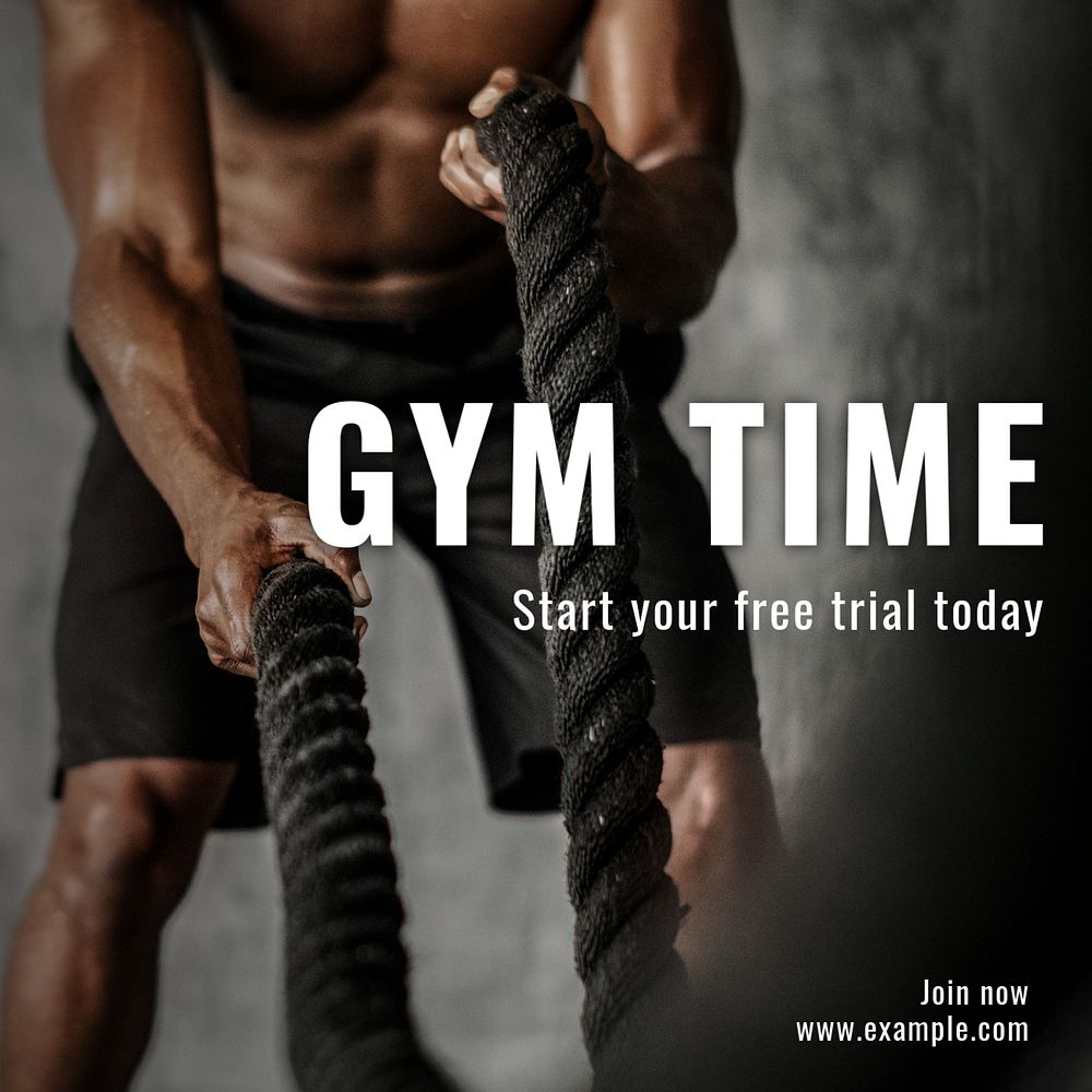 Gym time Instagram post template, editable text