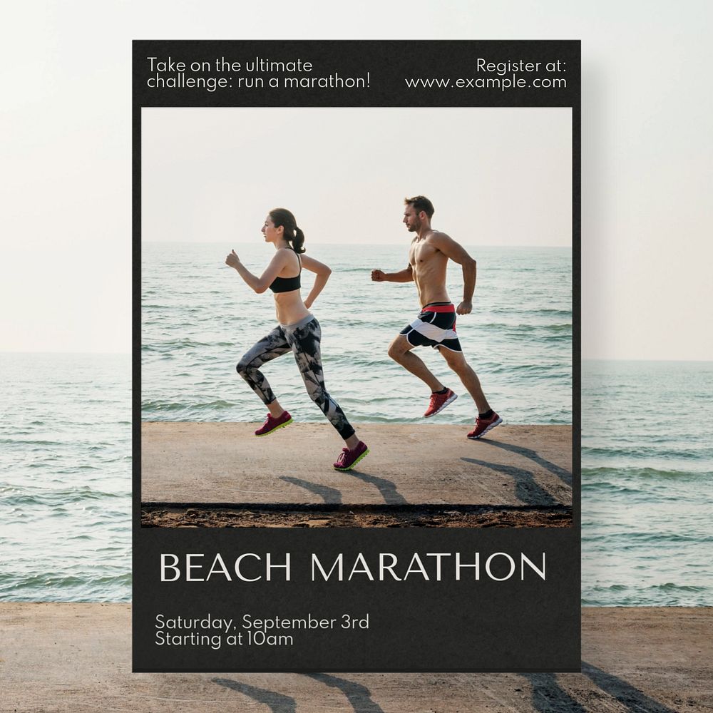 Beach marathon Instagram post template, editable text