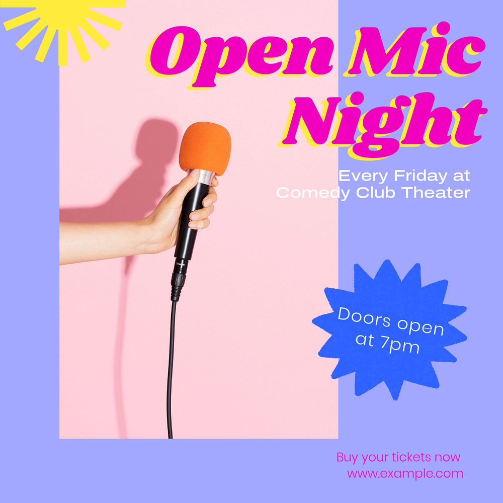 Open mic night Instagram post template, editable text