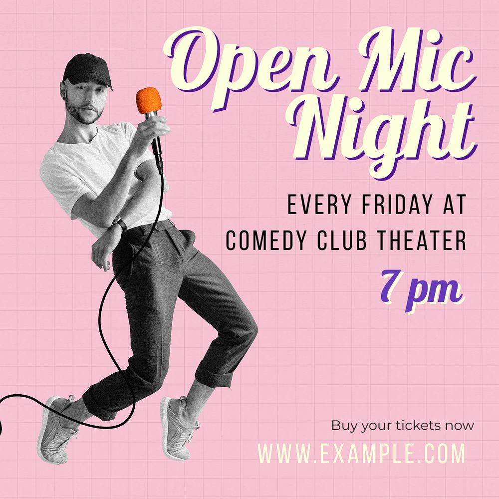 Open mic night Instagram post template, editable text