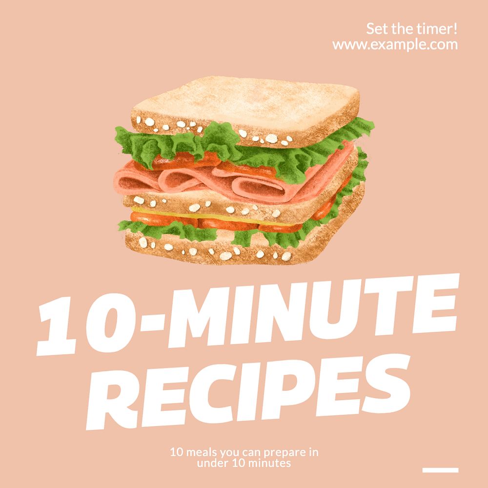 Quick food recipe Instagram post template, editable text