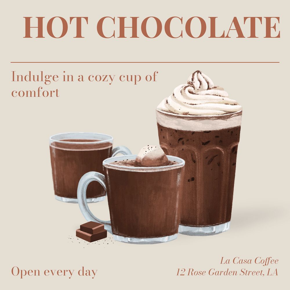 Hot chocolate  Instagram post template, editable text