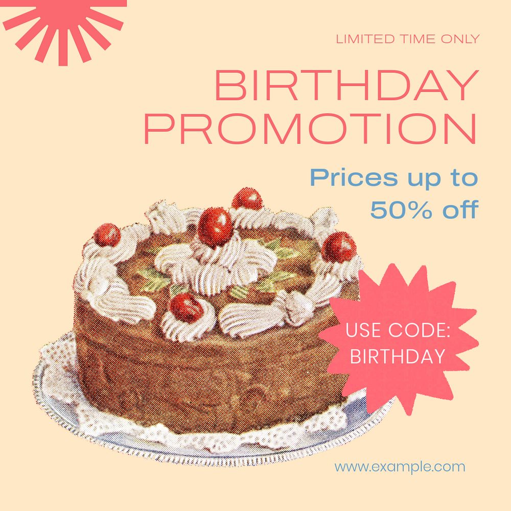 Birthday promotion Instagram post template, editable text