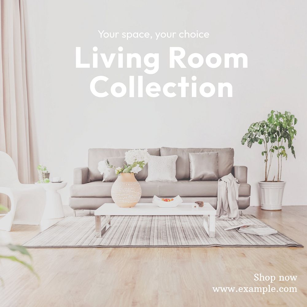 Living room decor Instagram post template, editable text