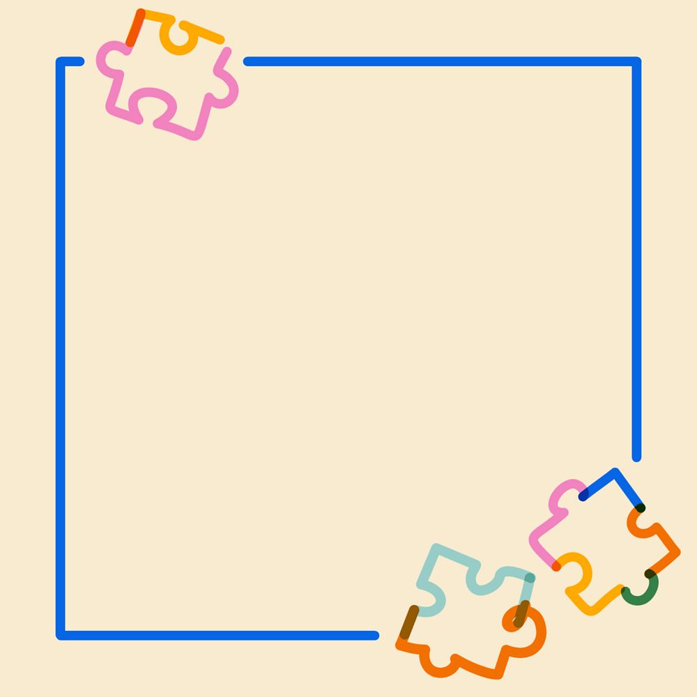 Puzzles frame, colorful doodle line art, editable design