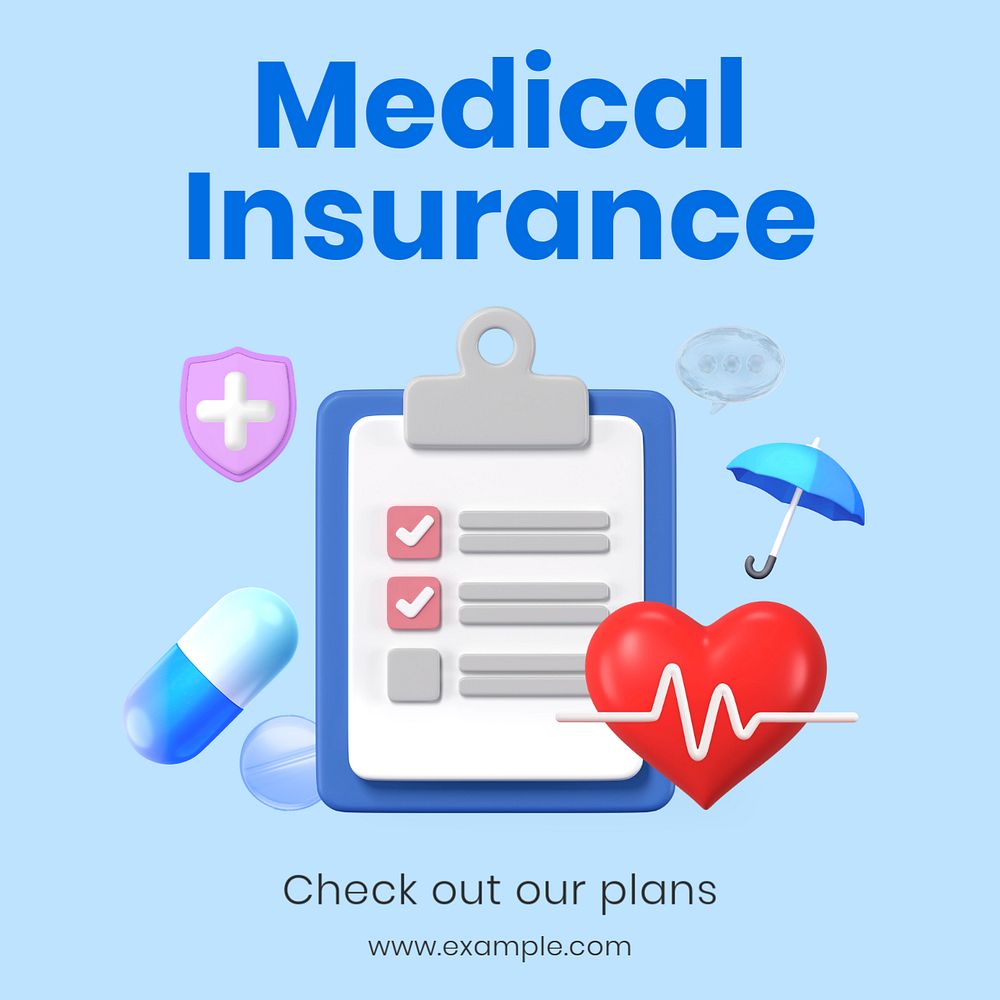 Medical insurance Instagram post template, editable text