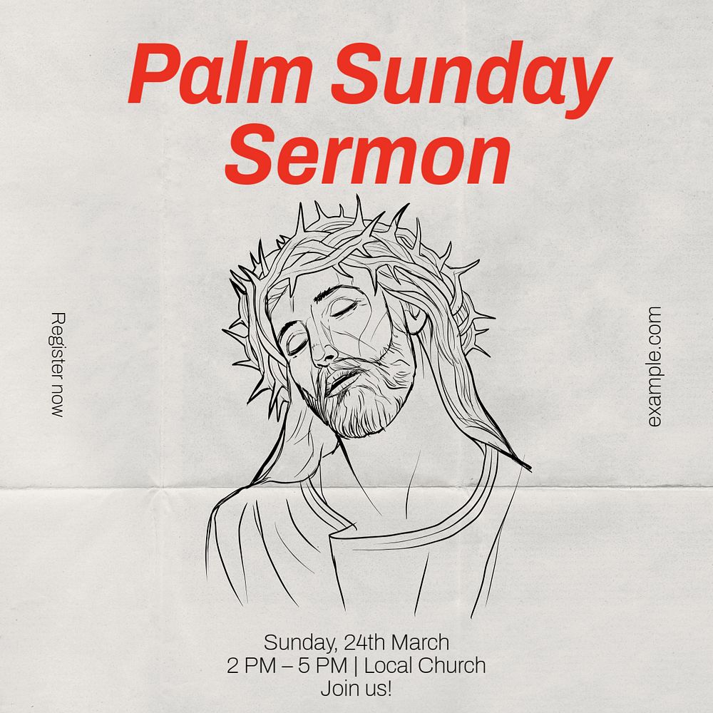 Palm Sunday sermon Instagram post template, editable text