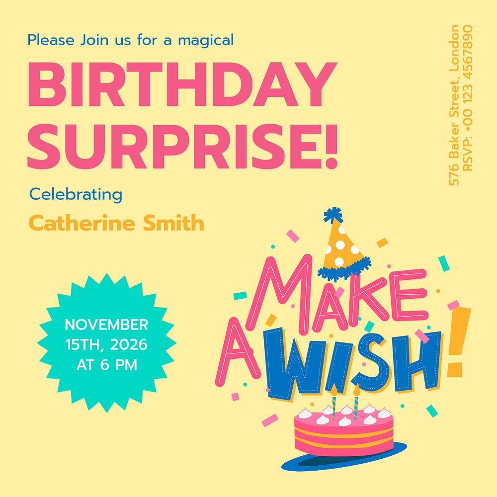 Birthday surprise Instagram post template, editable text