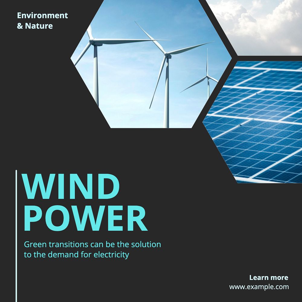 Wind power Instagram post template, editable text