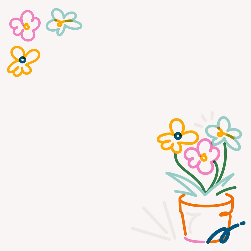 Potted flowers doodle line art, editable design