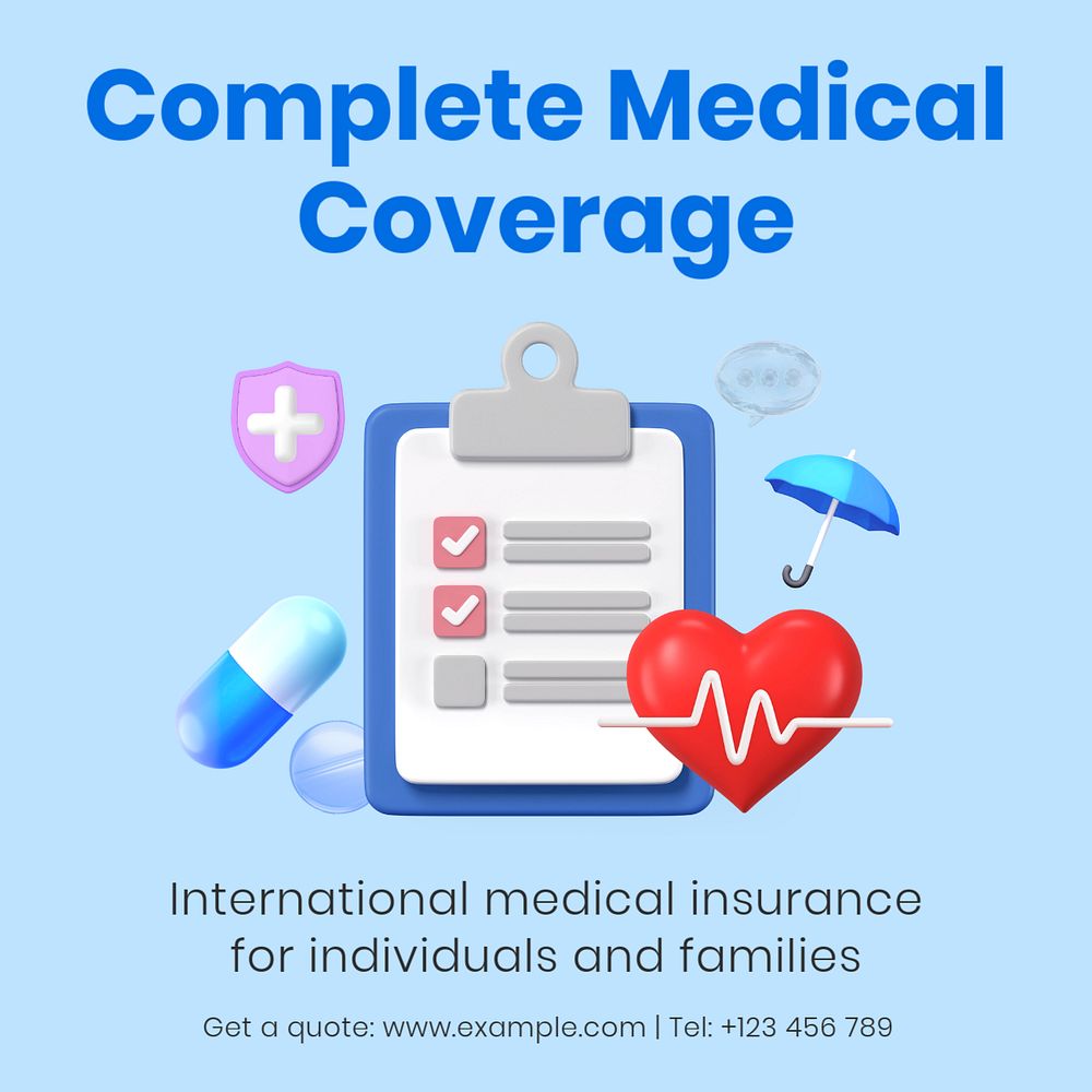 Medical insurance Instagram post template, editable text