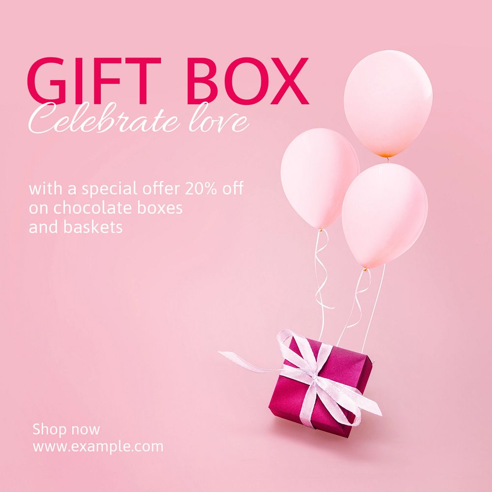 Gift box Instagram post template, editable text