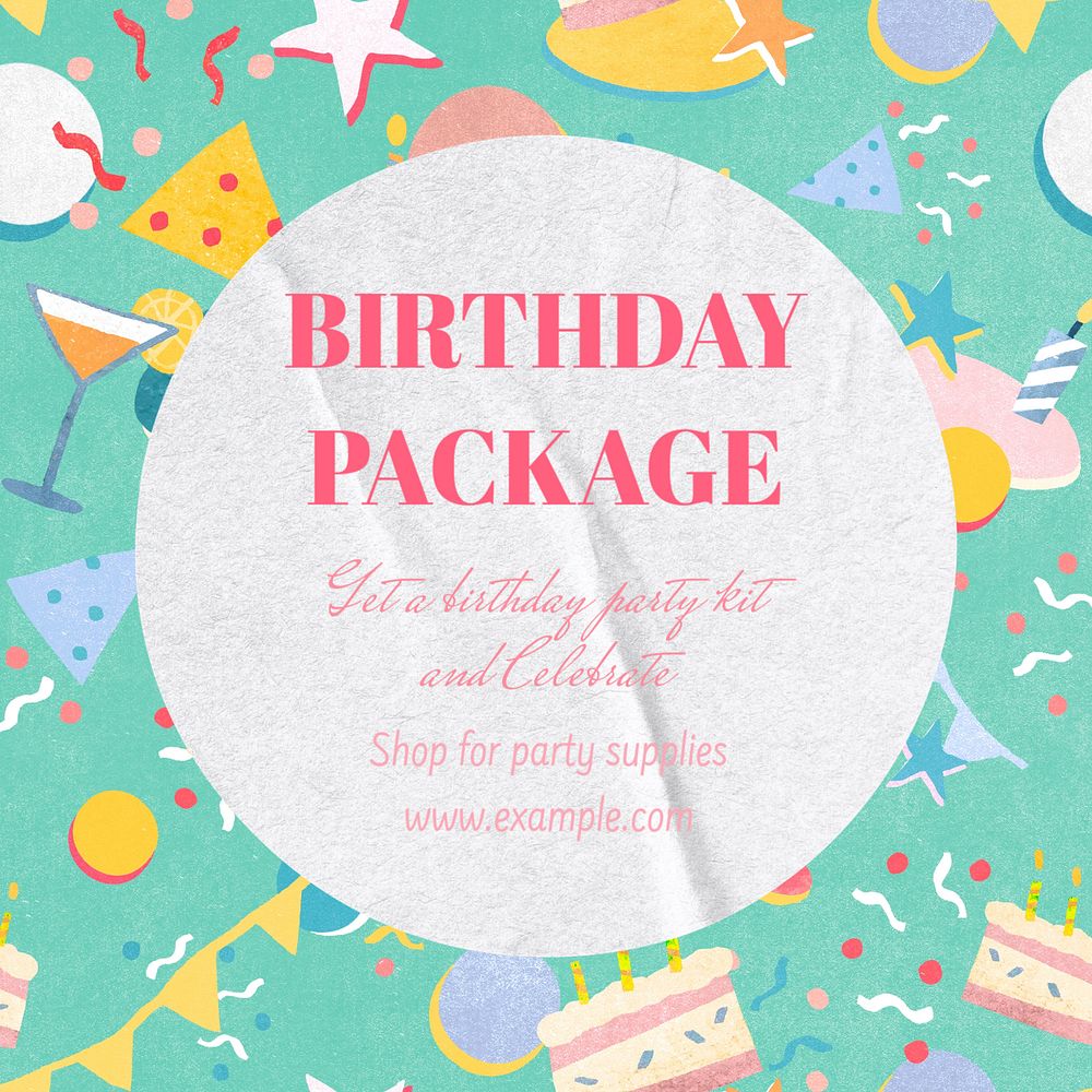 Birthday party supplies Instagram post template, editable text