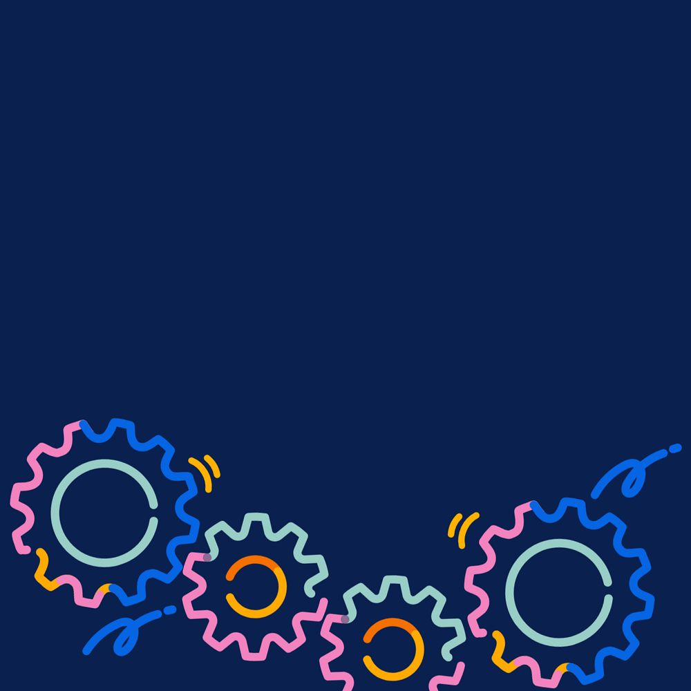 Gears border, colorful doodle line art, editable design