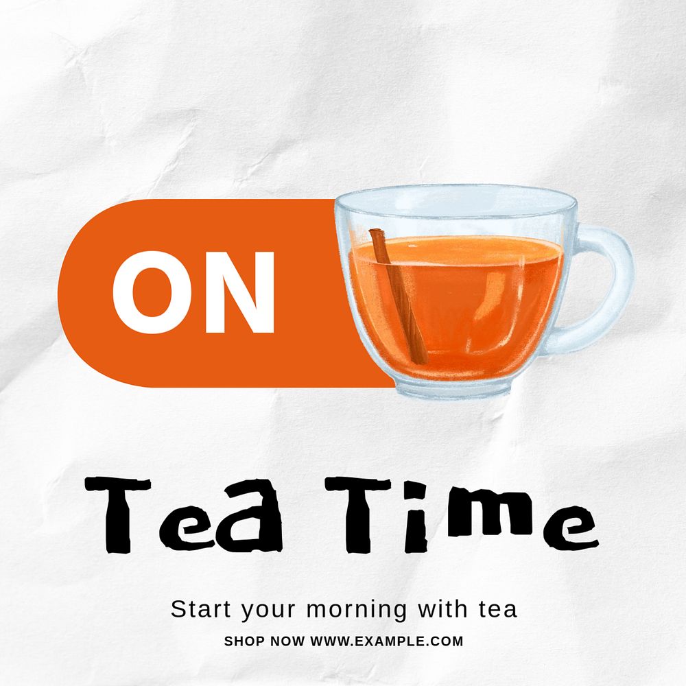 Tea time Instagram post template, editable text