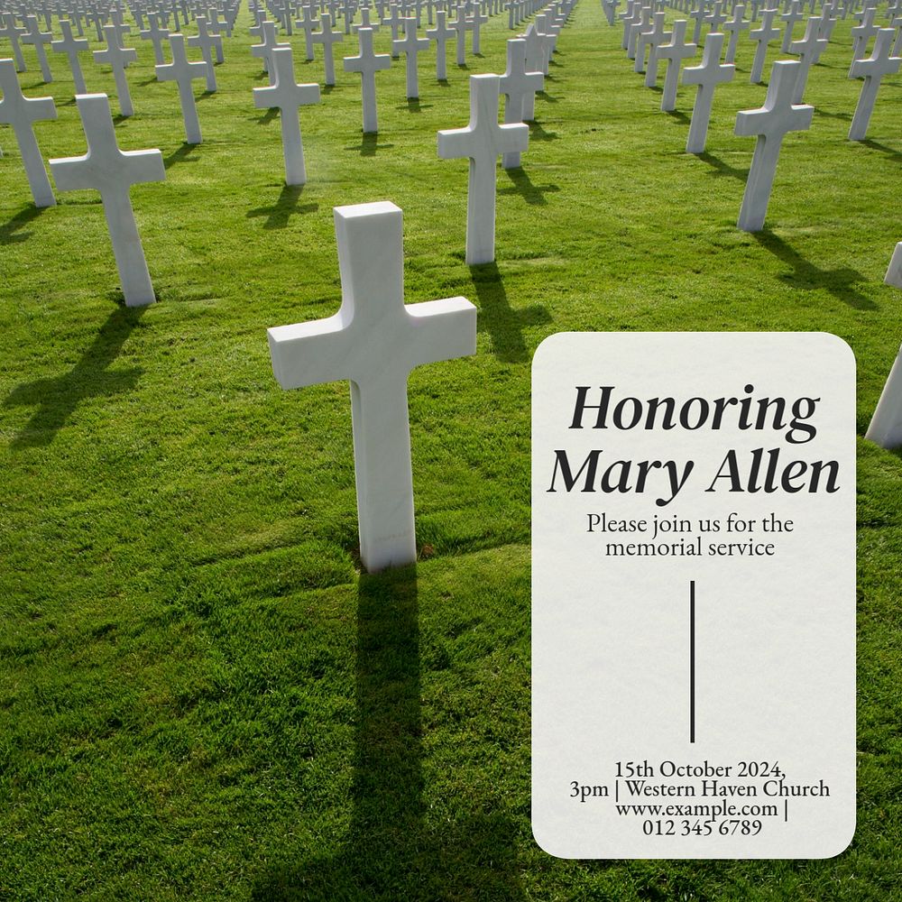 Honoring funeral  Instagram post template, editable text