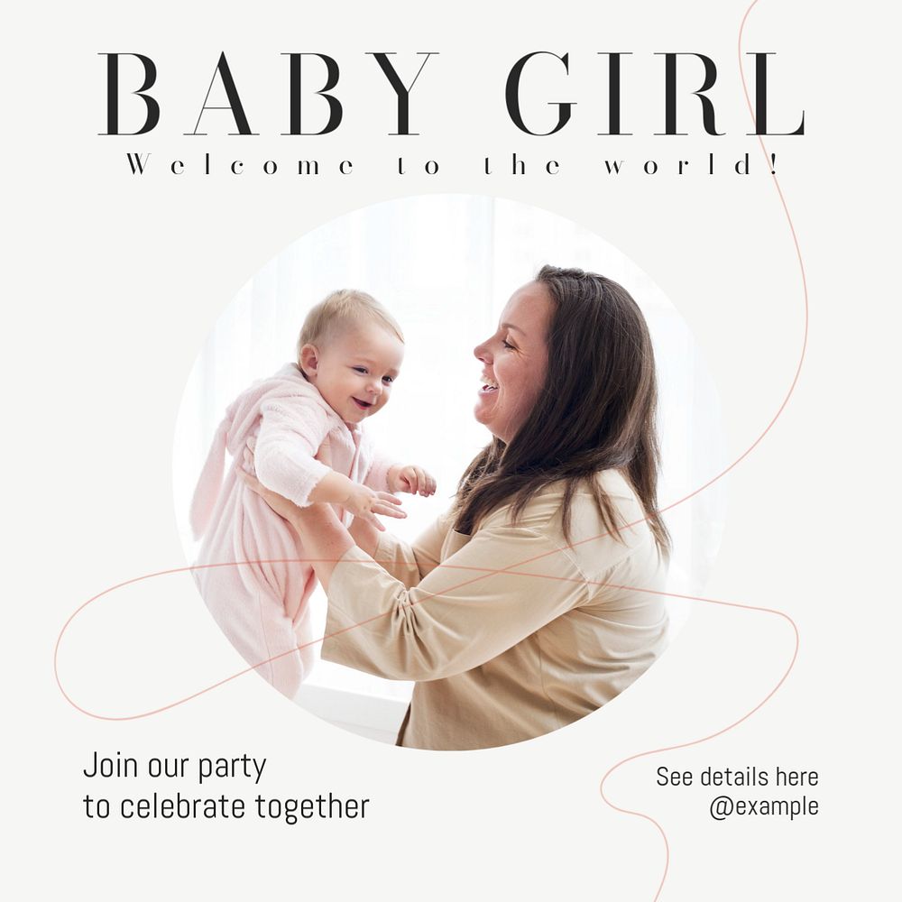 Baby girl party Instagram post template, editable text