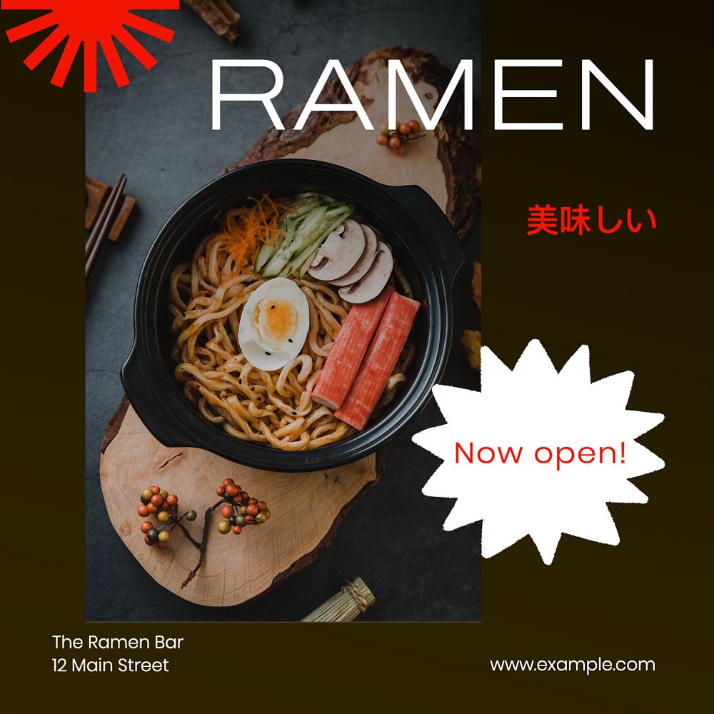 Japanese restaurant Instagram post template, editable text